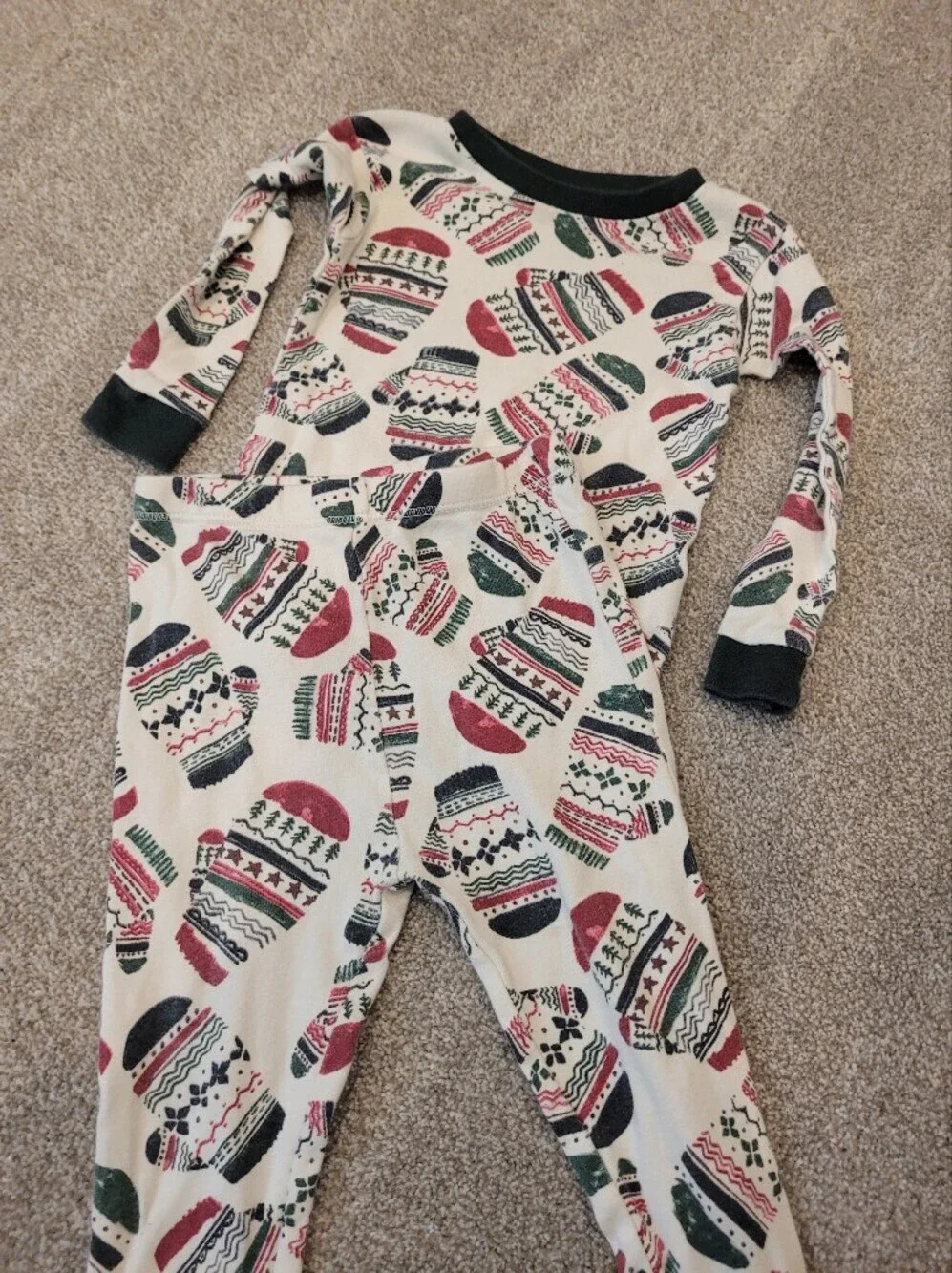 Burt's Bees Baby Kids Cream Holiday Hat Print Pajamas Size 18 Months
